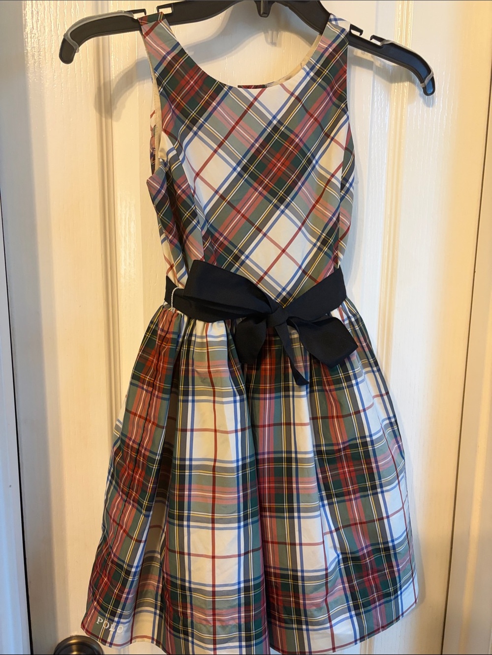 Polo by Ralph Lauren Plaid Sleeveless Dress with Black Bow